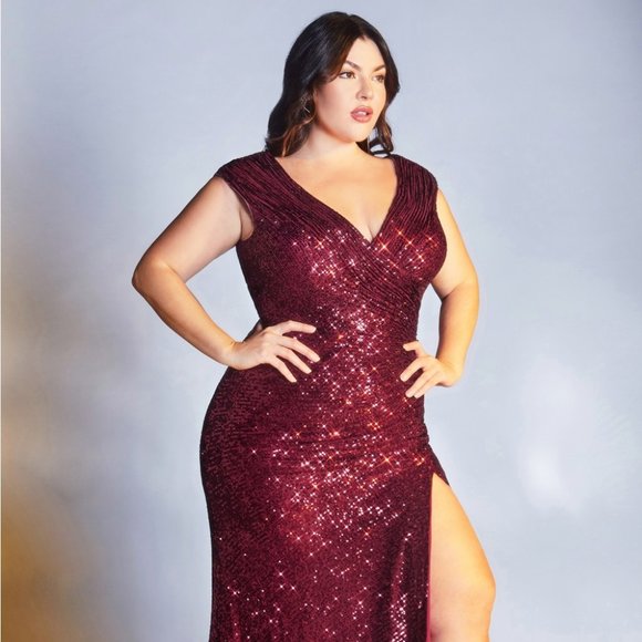 NEW LONG MERMAID SEQUIN EMBROIDERED DRESS WITH ZIPPER BACK AND SIDE SLIT CH198C